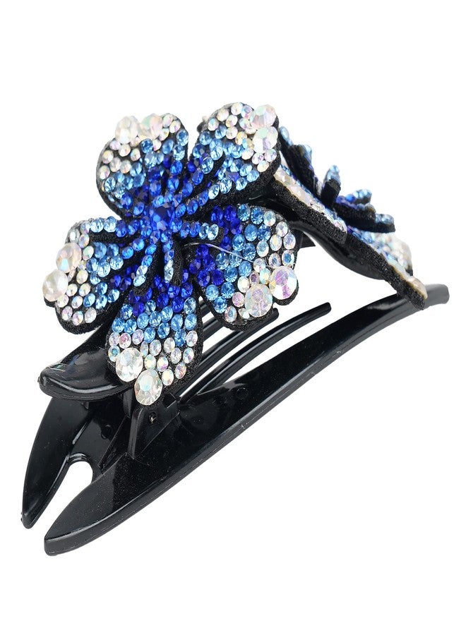 ZEMANIA مشبك شعر زيمانيا مزدوج مرصع بأحجار الراين على شكل زهرة للنساء والفتيات | دبوس شعر خلفي فاخر مرصع بالكريستال | مشبك أنيق للشعر الطويل والكثيف (10 سم × 7.5 سم) - Image 3