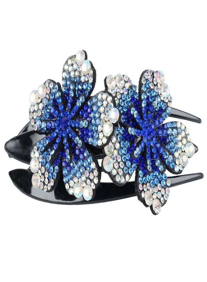 ZEMANIA مشبك شعر زيمانيا مزدوج مرصع بأحجار الراين على شكل زهرة للنساء والفتيات | دبوس شعر خلفي فاخر مرصع بالكريستال | مشبك أنيق للشعر الطويل والكثيف (10 سم × 7.5 سم) - Image 1