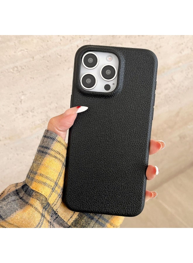 NIBEMINENT Solid Color Leather Pattern Protective TPU Case Cover For iPhone 16 Pro Max, Black