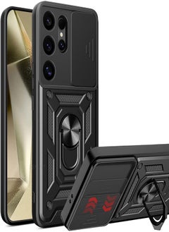 UNBLACK unblack case Compatible with Samsung Galaxy s25 Ultra, Premium Protection Back Case with Camera Slide Cover Built-in Ring Stand Shockproof Case For samsung s25 ultra (Black) 