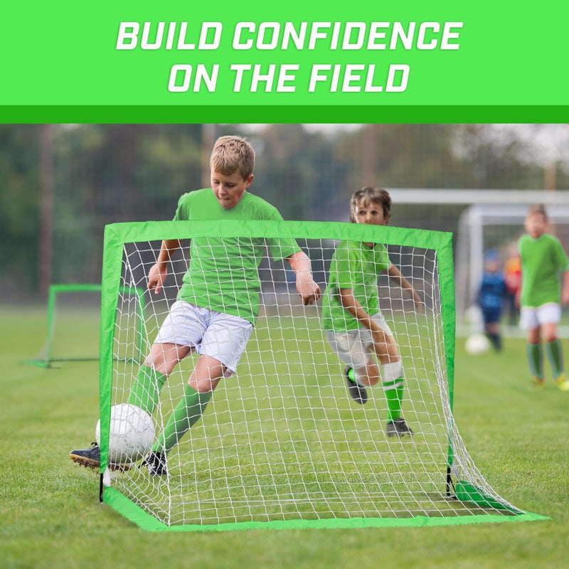 GoSports Team Tone 4 ft x 3 ft Portable Soccer Goals for Kids - Set of 2 Pop Up Nets for Backyard - Bright Green - Image 5