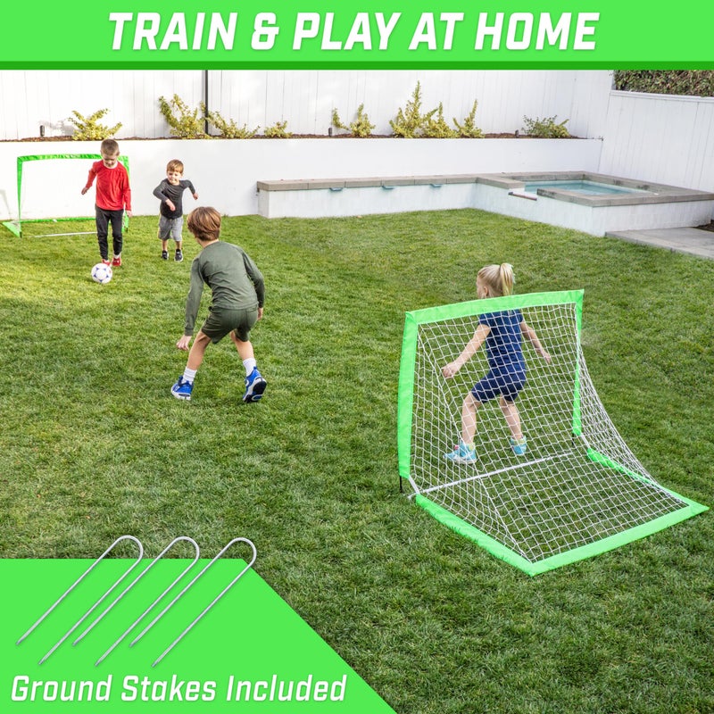GoSports Team Tone 4 ft x 3 ft Portable Soccer Goals for Kids - Set of 2 Pop Up Nets for Backyard - Bright Green - Image 2