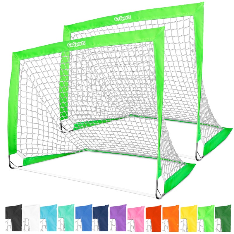 GoSports Team Tone 4 ft x 3 ft Portable Soccer Goals for Kids - Set of 2 Pop Up Nets for Backyard - Bright Green - Image 1