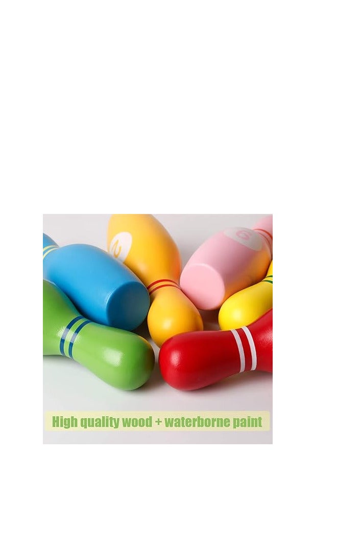 Wooden Bowling Game for Kids, 10 Colorful with 2 Balls, Numbered Bowling Set - Image 2