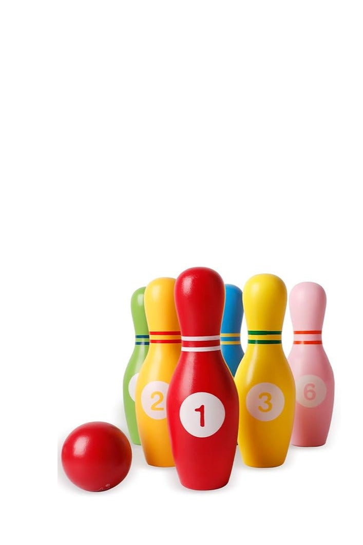 Wooden Bowling Game for Kids, 10 Colorful with 2 Balls, Numbered Bowling Set - Image 3