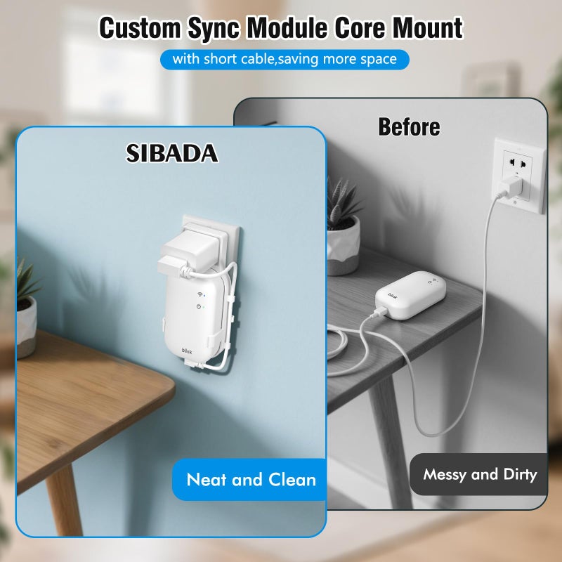 sibada Outlet Wall Mount for Blink Sync Module Core, Module Mount Core Holder for Blink Outdoor/Indoor Security Camera, No Drilling Camera Bracket Mount with Short Cable, Save Space - Image 3