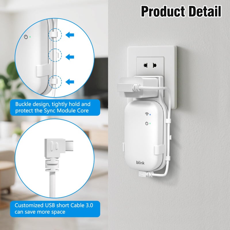 sibada Outlet Wall Mount for Blink Sync Module Core, Module Mount Core Holder for Blink Outdoor/Indoor Security Camera, No Drilling Camera Bracket Mount with Short Cable, Save Space - Image 5