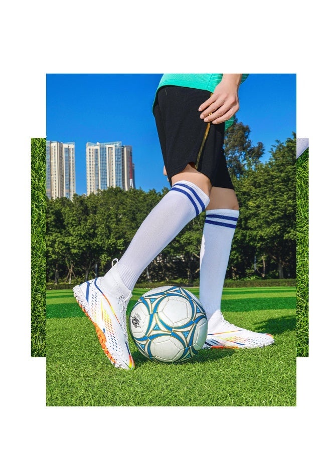 بيوينتي حذاء رياضي قصير المسامير TF، أحذية تدريب، أحذية كرة قدم، غير قابلة للانزلاق (قصير المسامير لون أبيض ساطع) بحجم 37 - Image 2