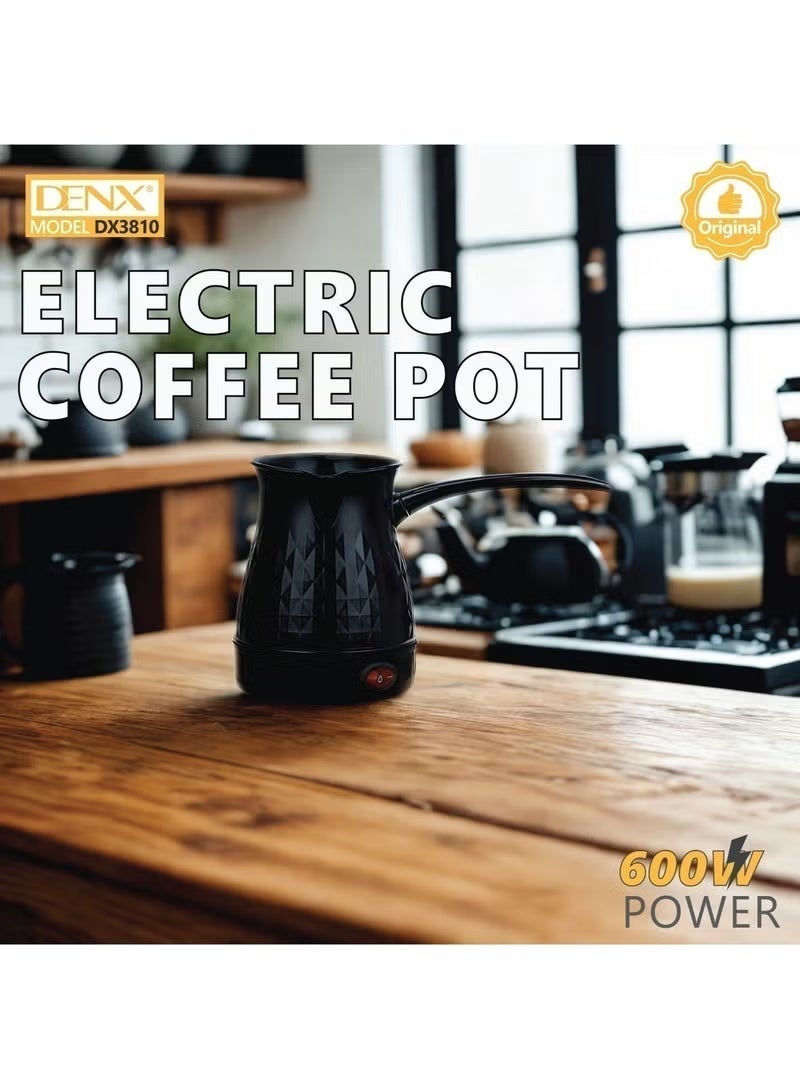 DENX DX3810 Electric Turkish Coffee Pot - 600W Powerful Heating, 0.6L Capacity, Stainless Steel Body, Boil-Dry Protection - [Black & Silver] - Image 5