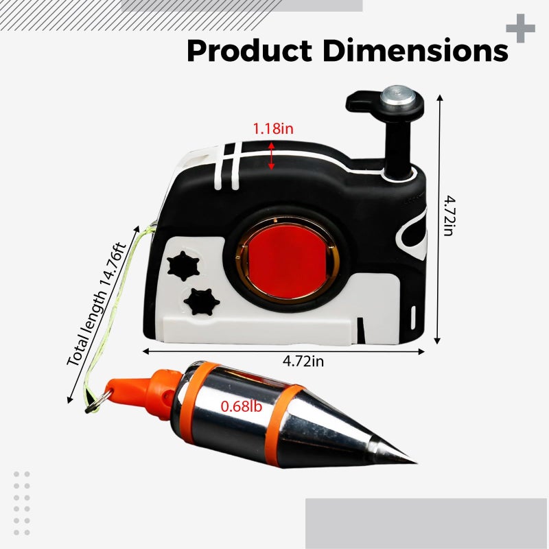 Vertical Alignment Plumb Bob 10.7Oz Weight String Retractable Reel Black White Drop Line - Image 3