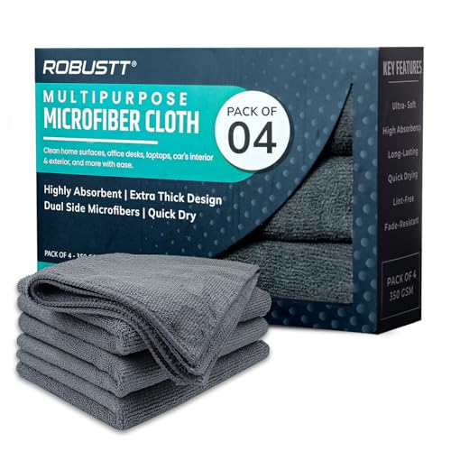 Robustt Microfiber Cloth (Grey, Pack of 4) 40x40 cms - 350 GSM Thick Lint & Streak-Free Multipurpose Cloth - Automotive Microfibre Towel for Car Bike Cleaning Polishing Washing & Detailing - Image 1