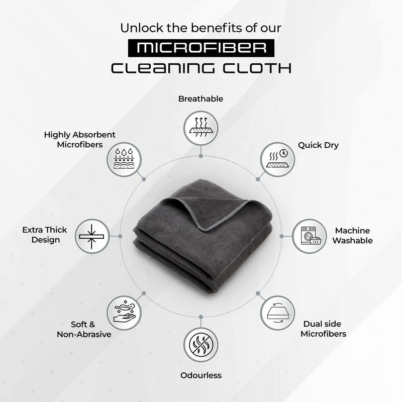 Robustt Microfiber Cloth (Grey, Pack of 4) 40x40 cms - 350 GSM Thick Lint & Streak-Free Multipurpose Cloth - Automotive Microfibre Towel for Car Bike Cleaning Polishing Washing & Detailing - Image 3
