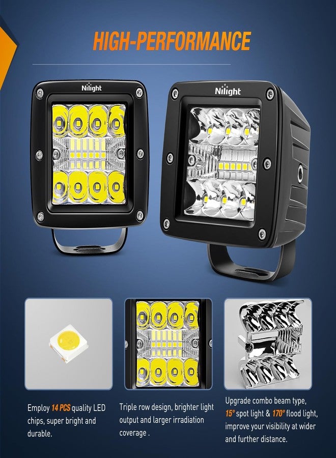 نيلايت مصباحان LED من نايلايت مع أغطية كهرمانية/سوداء، قطعتان، 3 بوصات، 42 واط، إضاءة مركزة/واسعة، إضاءة فائقة السطوع للطرق الوعرة، مناسبة للقيادة والضباب والقوارب، للشاحنات، سيارات البيك أب، عربات الجولف، سيارات الدفع الرباعي، مركبات ATV، مركبات UTV، سيارات الفان، سيارات التخييم. - Image 3