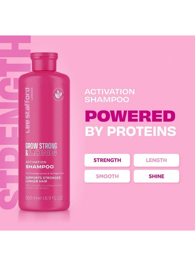 Lee Stafford شامبو لي ستافورد جرو سترونغ ولونغ لإعادة نمو الشعر للنساء والرجال | منتجات إطالة الشعر مضادة لتساقط الشعر وترققه | 500 مل | خالي من الكبريتات للشعر التالف والمعرض للتكسر - Image 2