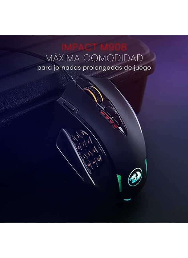 12400 Dpi Impact Mmo Gaming Mouse With 18 Programmable Buttons Weight Tuning Cartridge 12 Side Buttons M908 Black Red