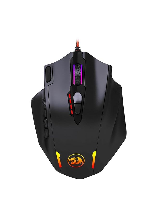 12400 Dpi Impact Mmo Gaming Mouse With 18 Programmable Buttons Weight Tuning Cartridge 12 Side Buttons M908 Black Red