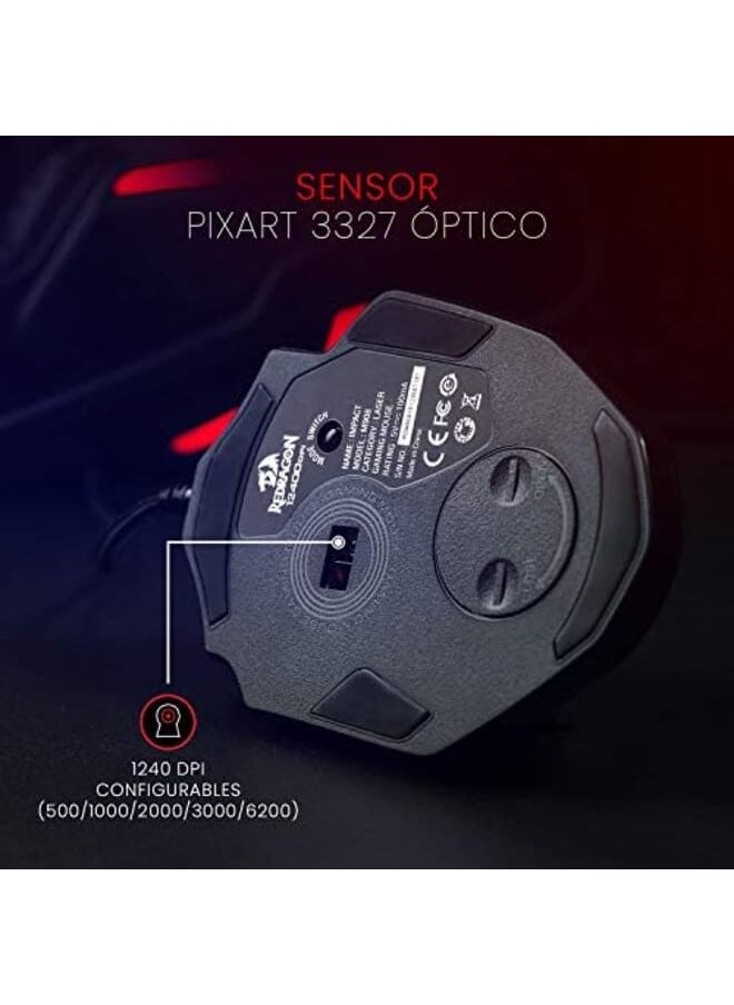 12400 Dpi Impact Mmo Gaming Mouse With 18 Programmable Buttons Weight Tuning Cartridge 12 Side Buttons M908 Black Red