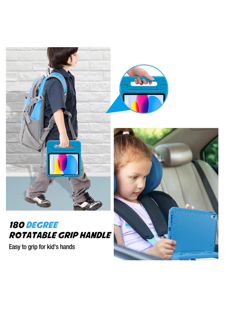Case for iPad 11th A16/10th Generation with Pencil Holder & Handle Stand, Super Protection Kids Proof Cute EVA Cover for 11"/10.9" iPad 2025 & 2022,BLue  - Image 2