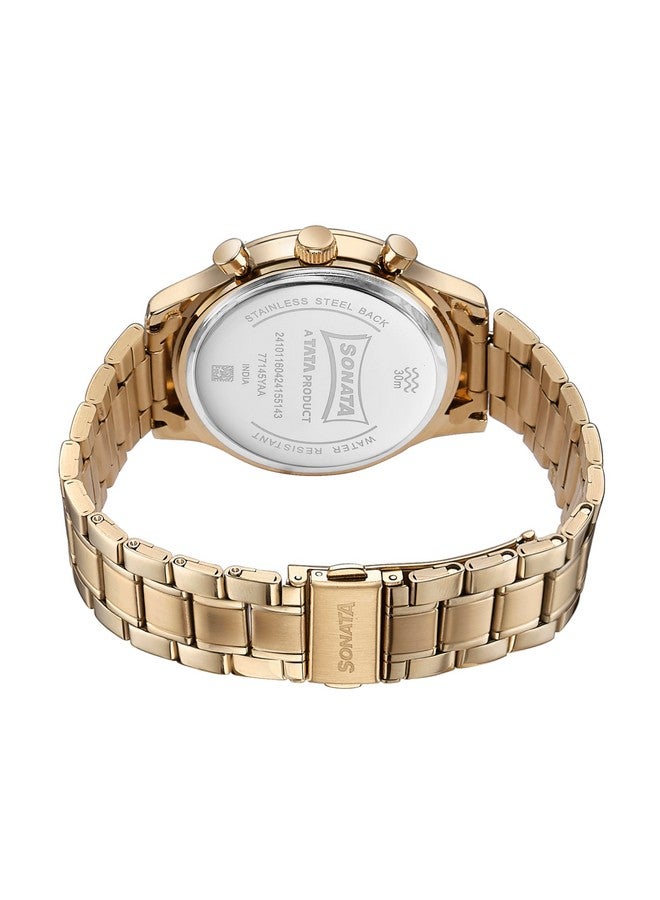 سوناتا ساعة سوناتا كوارتز متعددة الوظائف بمينا خضراء وسوار من الفولاذ المقاوم للصدأ باللون الذهبي للرجال - Image 5