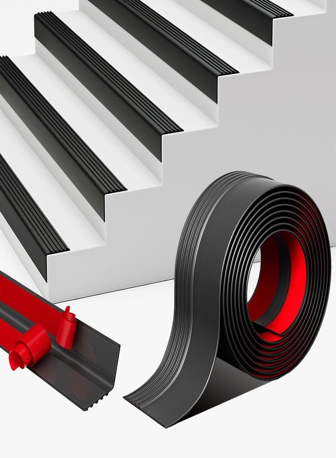 KTINITK Vinyl Stair Nosing, Stair Edge Trim, Stair Edge Protector, Non-Slip Self Adhesive Stair Edge Protector Suitable for Indoor/Outdoor Stairs, Easy to Install, Non-Slip and Waterproof (Black, 10FT) - Image 1