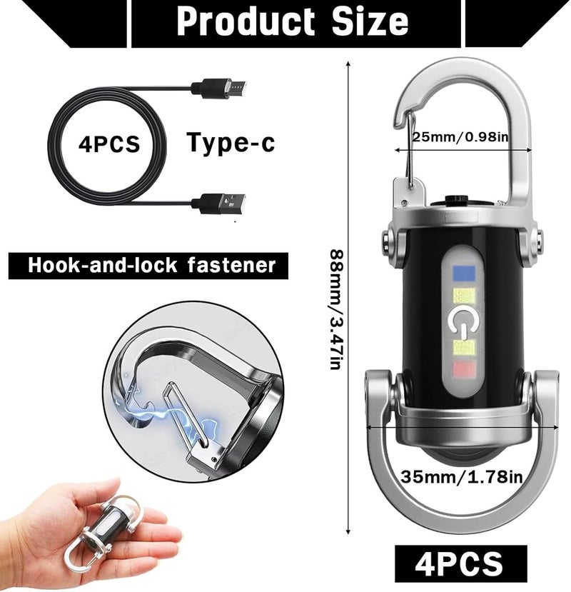 Fresilkora 4 Pack Mini Keychain Flashlights - Waterproof Rechargeable LED Torch with Multiple Lighting Modes - Image 2