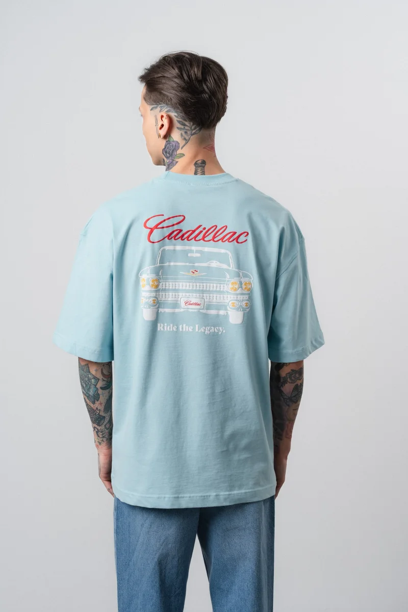 Respire Men's Cadillac Print Oversize T-Shirt Baby Blue