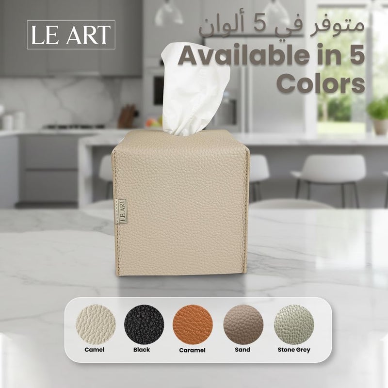لي آرت LEART حامل غطاء علبة المناديل الجلدي – ديكورات المنزل لغرفة المعيشة وغرفة النوم والمكتب، غطاء علبة المناديل للسيارة (مكعب كاميل) - Image 5