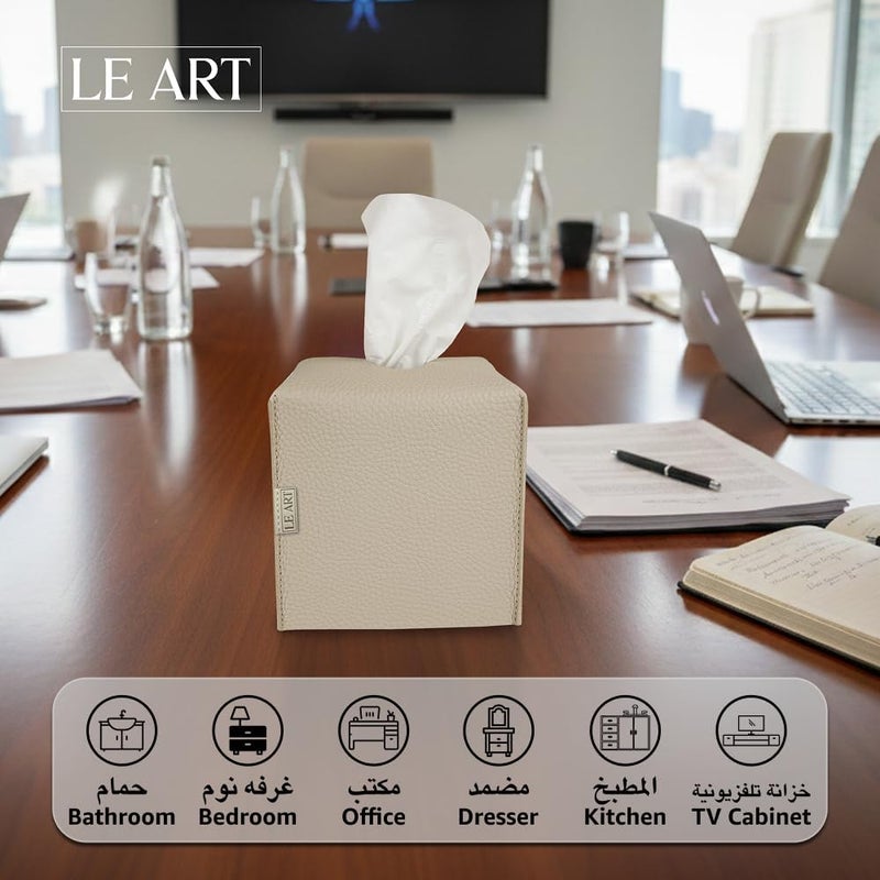 لي آرت LEART حامل غطاء علبة المناديل الجلدي – ديكورات المنزل لغرفة المعيشة وغرفة النوم والمكتب، غطاء علبة المناديل للسيارة (مكعب كاميل) - Image 2