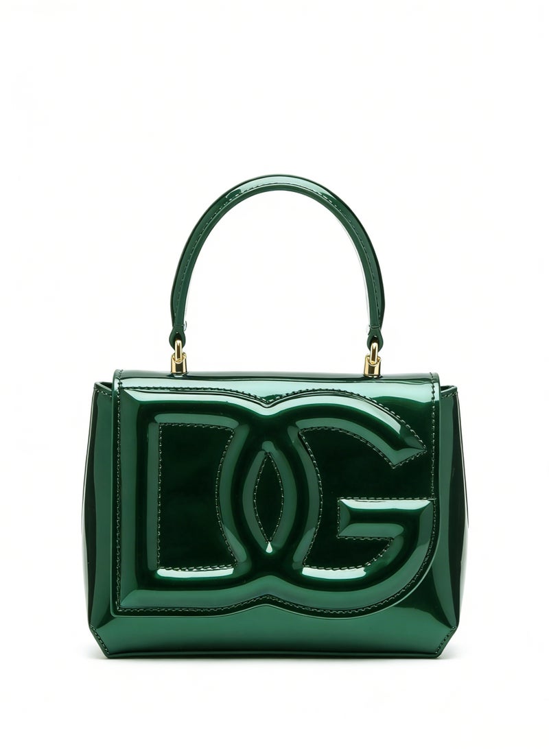 دي آند جي D&G green patent leather handbag with high sense D&G logo standard mini slung small square bag. - Image 1