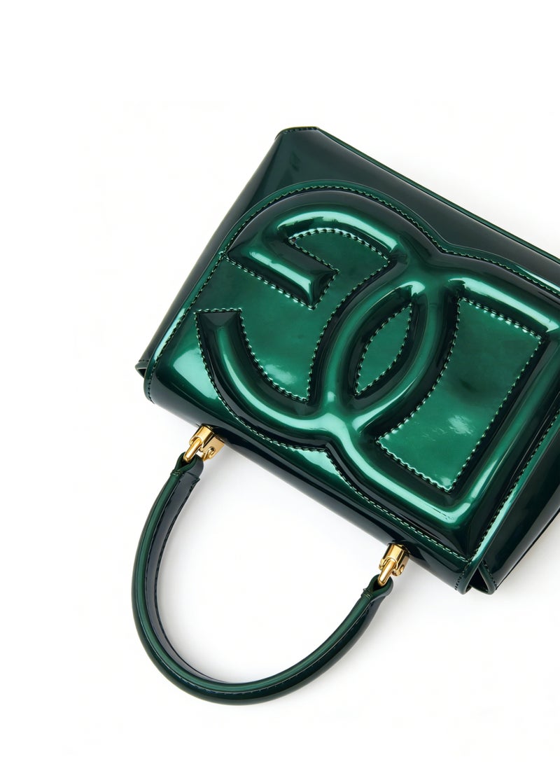 دي آند جي D&G green patent leather handbag with high sense D&G logo standard mini slung small square bag. - Image 3
