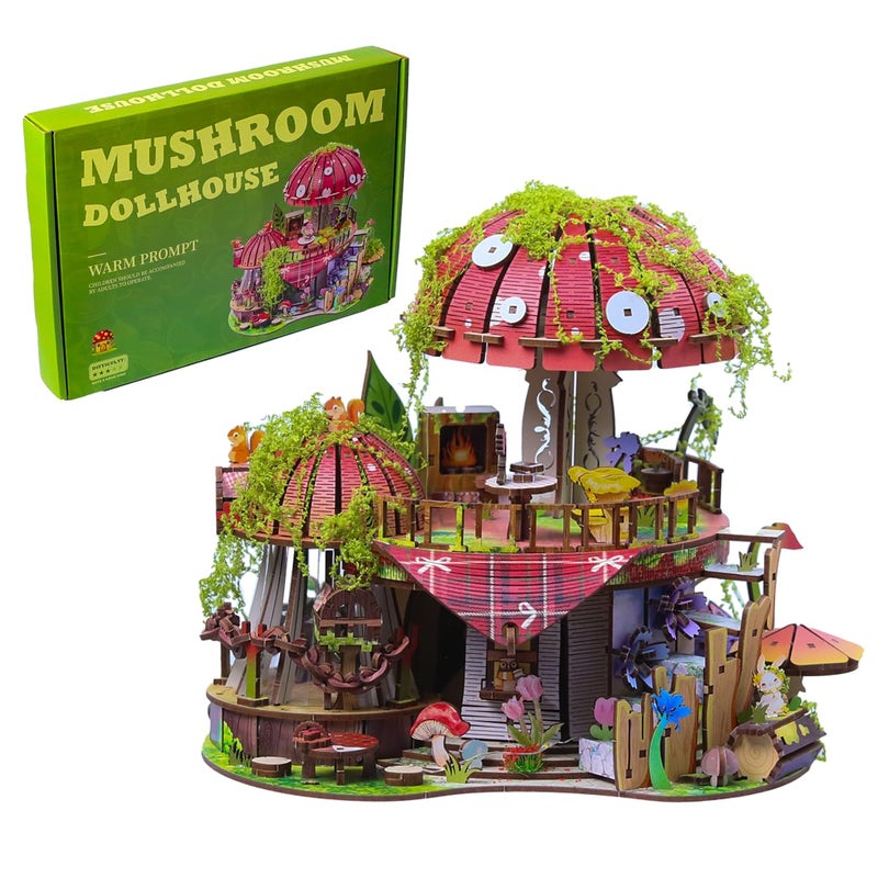 Insgen Garden Mushroom House Book Nook Kit DIY Miniature Wooden Dollhouse 3D Puzzle Fantasy Bookshelf Decor Relaxing Craft Building Set for Adults Teens Home Shelf Decoration No String Light Edition - Image 3