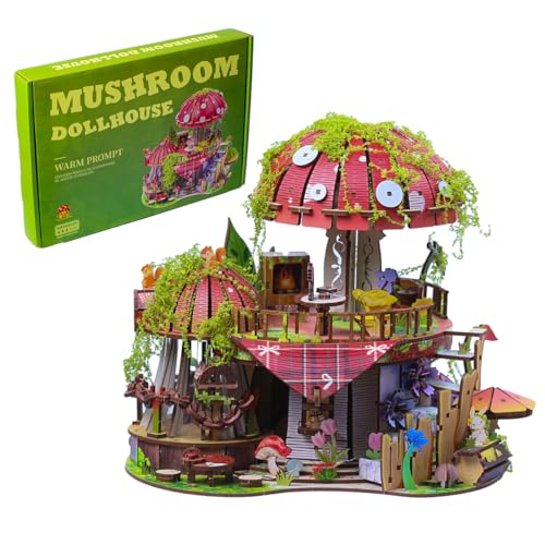 Insgen Garden Mushroom House Book Nook Kit DIY Miniature Wooden Dollhouse 3D Puzzle Fantasy Bookshelf Decor Relaxing Craft Building Set for Adults Teens Home Shelf Decoration No String Light Edition - Image 1