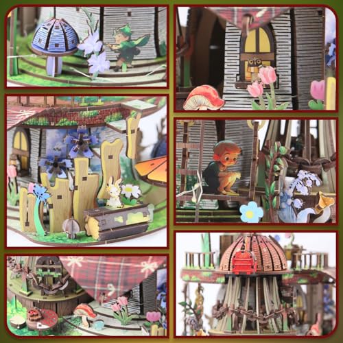 Insgen Garden Mushroom House Book Nook Kit DIY Miniature Wooden Dollhouse 3D Puzzle Fantasy Bookshelf Decor Relaxing Craft Building Set for Adults Teens Home Shelf Decoration No String Light Edition - Image 5