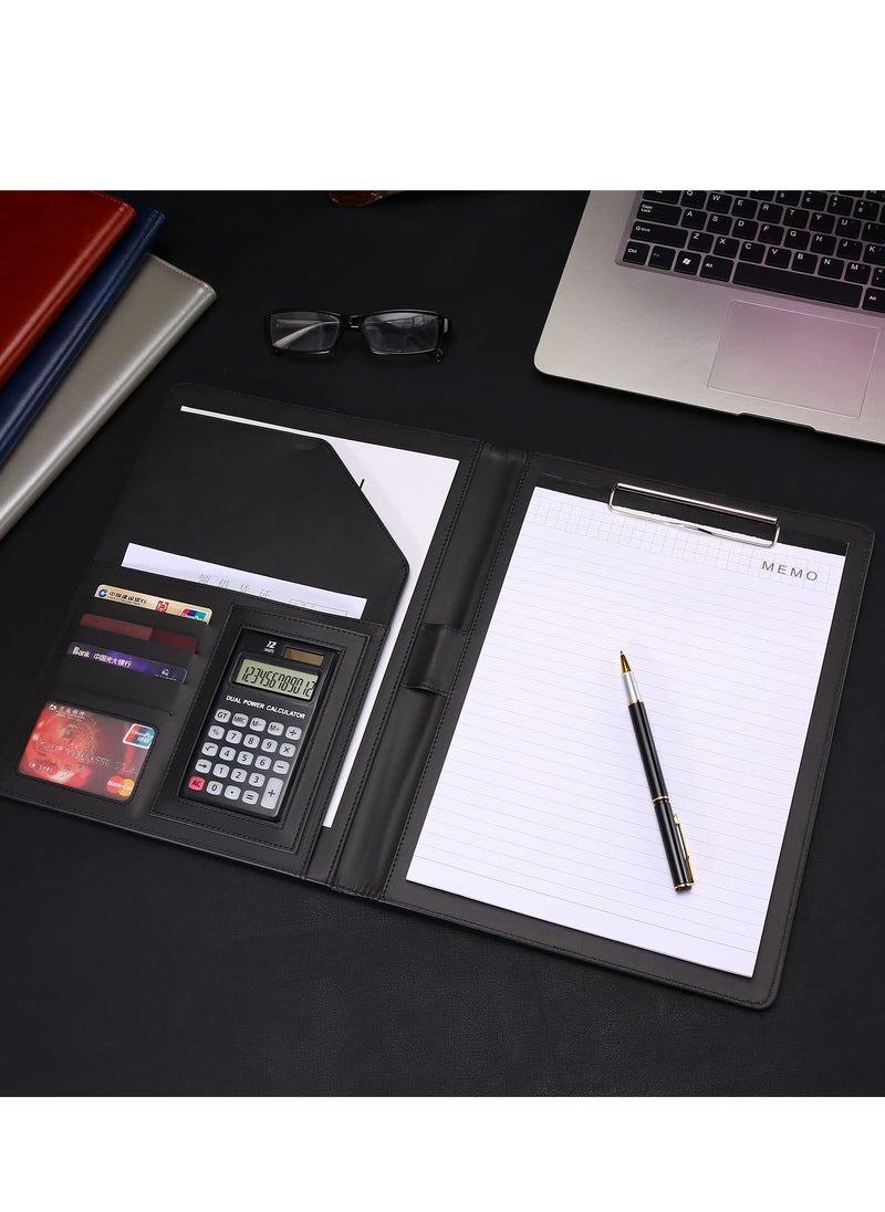 SYOSI Padfolio Folder Clipboard, Professional Leather Office Conference Executive Business Portfolio Case with Document Sleeve A4 Size Clipboard, Card Holders, calculator, Black  - Image 2