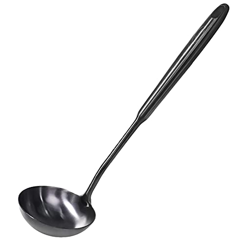 Newness Focus on Stainless Steel Newness Soup Ladle Rustproof Heat Resistance Integral Forming Durable 304 Stainless Steel Soup Spoon with Vacuum Ergonomic Round Handle Cooking Spoon for Kitchen 137 Inches Black