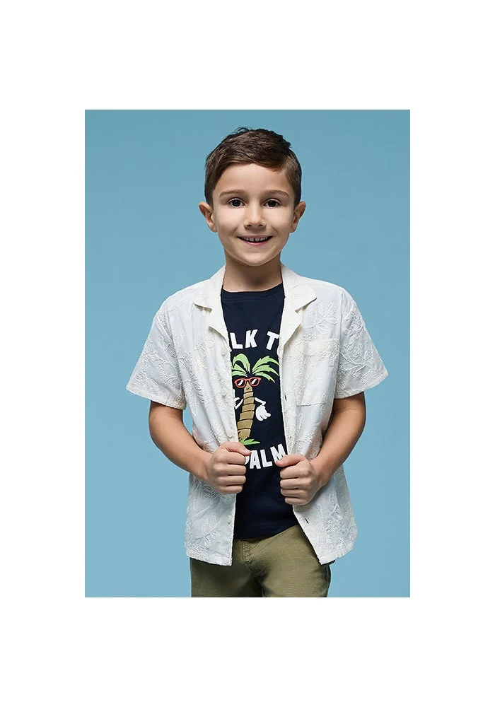 أر أند بي Embroidered Shirt with Revere Collar and Short Sleeves
