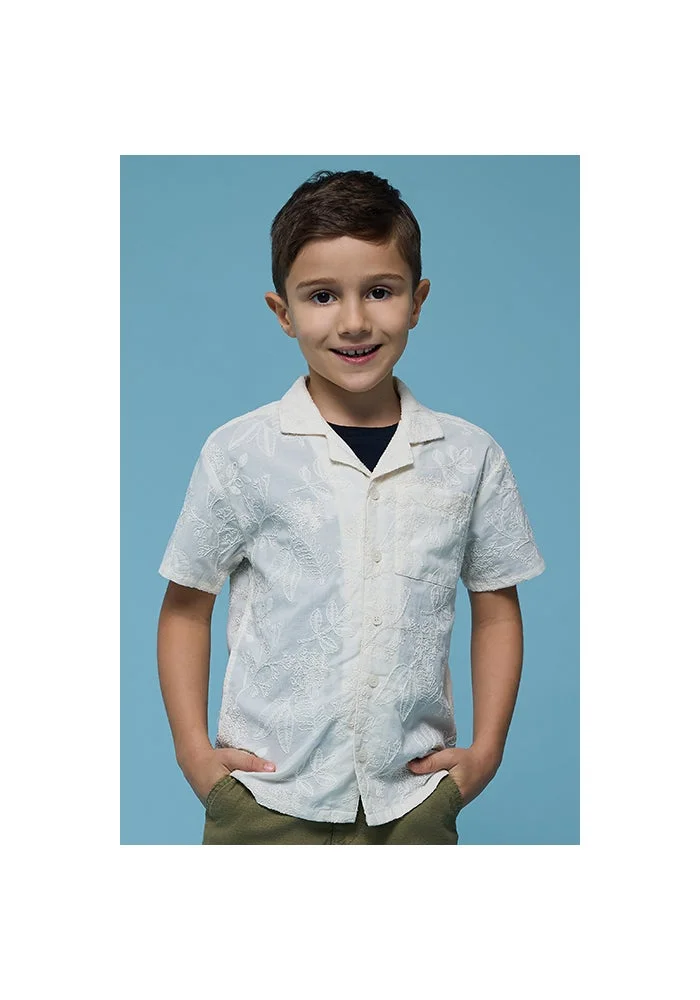 أر أند بي Embroidered Shirt with Revere Collar and Short Sleeves