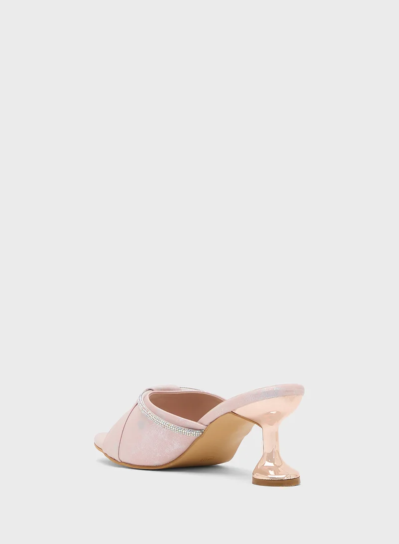 Pink Step Heeled Occasion Sandal