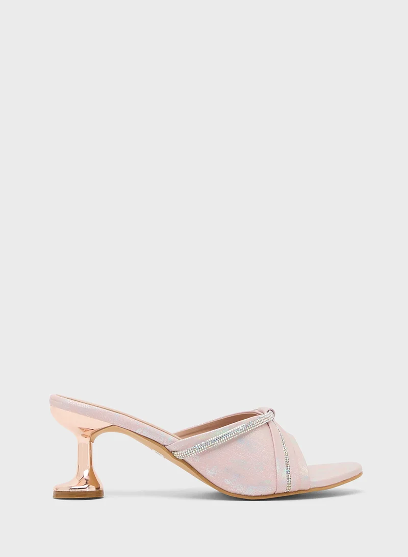 Pink Step Heeled Occasion Sandal