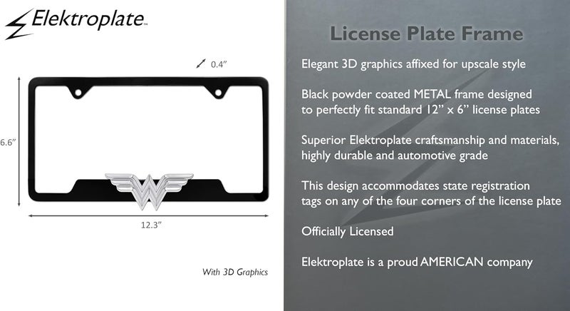 Elektroplate Wonder Woman 3D Black Open License Plate Frame - Image 4