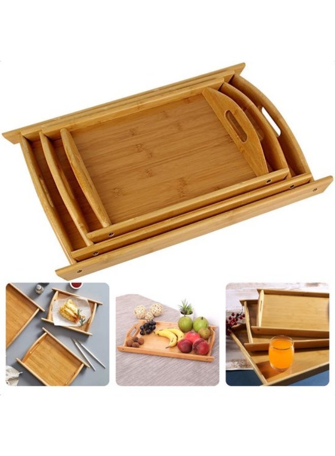KITCHENOO Pack of 3 bamboo serving trays with handles, decorative bamboo breakfast tray for breakfast, kitchen, outdoor picnics and snacks - Image 1