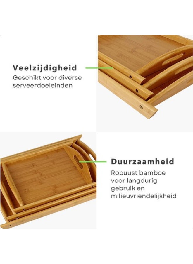 KITCHENOO Pack of 3 bamboo serving trays with handles, decorative bamboo breakfast tray for breakfast, kitchen, outdoor picnics and snacks - Image 2