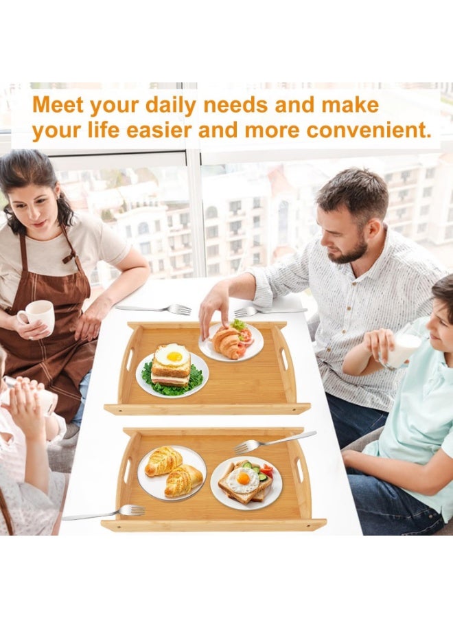KITCHENOO Pack of 3 bamboo serving trays with handles, decorative bamboo breakfast tray for breakfast, kitchen, outdoor picnics and snacks - Image 4