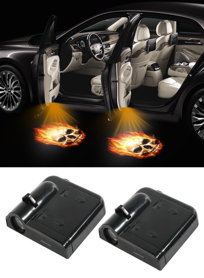 Reswish 2Pcs Car Door LED Logo Projector Lights, Universal Holeless Magnet Sensor Ghost Shadow Welcome Lamp (Fire Skull) - Image 1