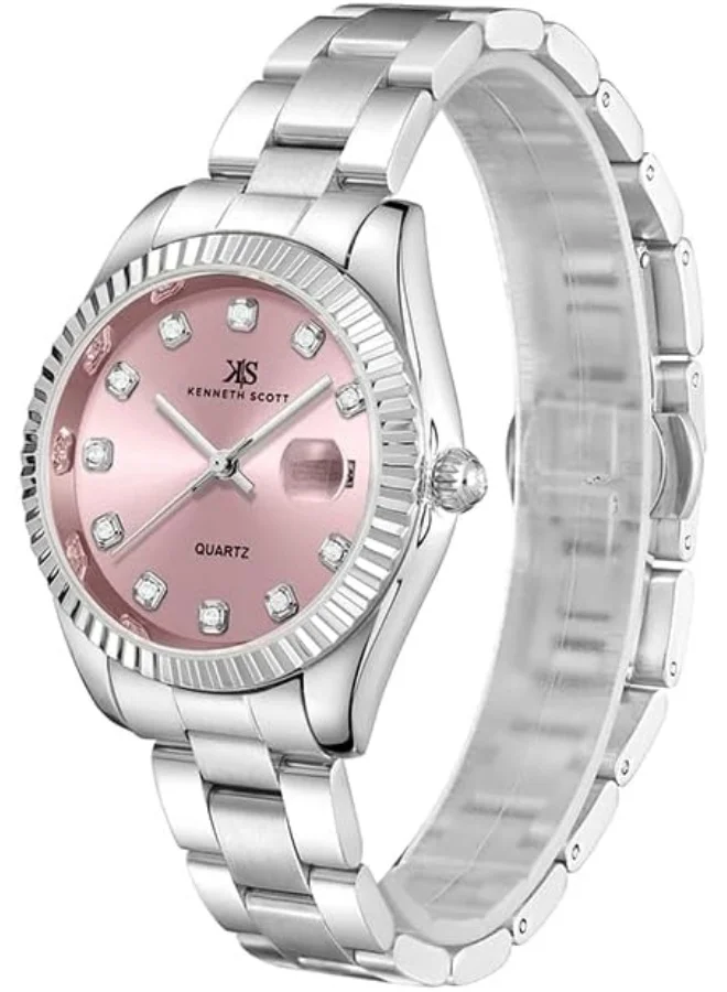 كينيث سكوت Kenneth Scott Women's SL28 Movement Watch, Analog Display and Solid Stainless Steel Strap