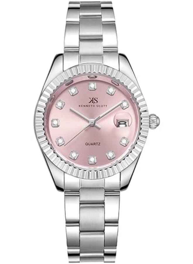 كينيث سكوت Kenneth Scott Women's SL28 Movement Watch, Analog Display and Solid Stainless Steel Strap