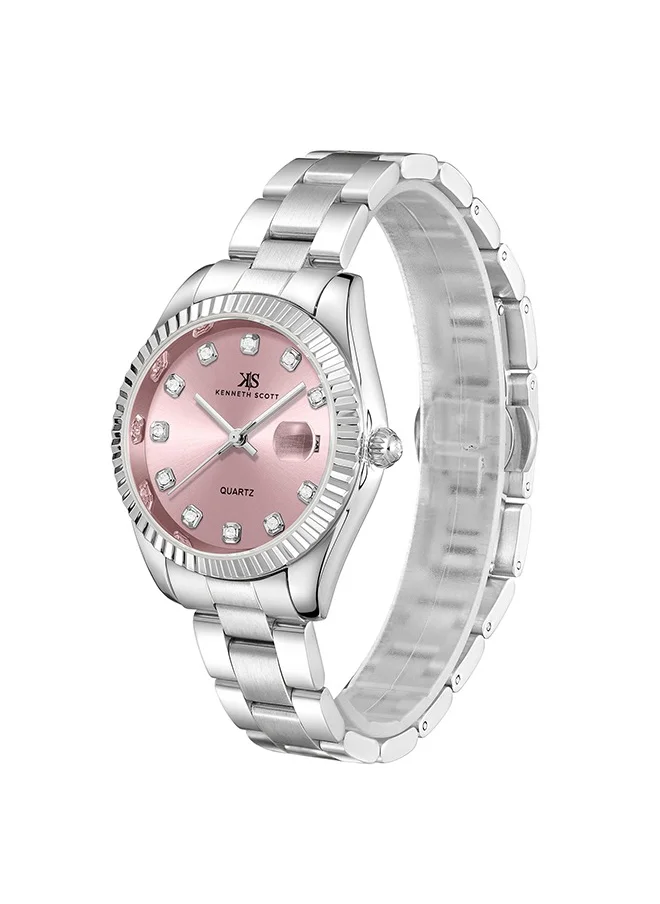 KENNETH SCOTT Kenneth Scott K23546-SBSP Women Analog Display Watch & Solid Stainless Steel Strap Silver