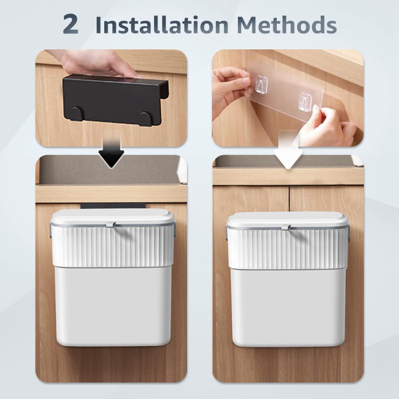 COCOYA Hanging Trash Can with Lid, 2.3 Gallon Kitchen Garbage Bin Food Waste Container Convenient Durable Over Cabinet Door RV Counter Camping Cupboard Under Sink Compost Bathroom Wall Mounted - Image 3