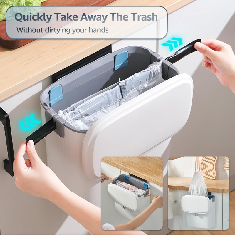 COCOYA Hanging Trash Can with Lid, 2.3 Gallon Kitchen Garbage Bin Food Waste Container Convenient Durable Over Cabinet Door RV Counter Camping Cupboard Under Sink Compost Bathroom Wall Mounted - Image 4