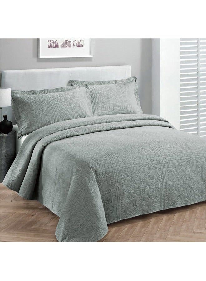Collection 3pc Luxury Bedspread Coverlet Embossed Bed Cover Solid Grey New Over Size 118"x106" King/california King